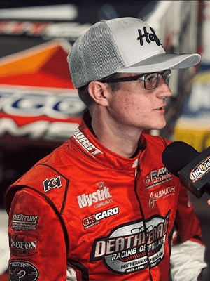 Ryan Timms Ryan Timms wearing Deatherage Certified Opticians racing glasses during a racing interview.